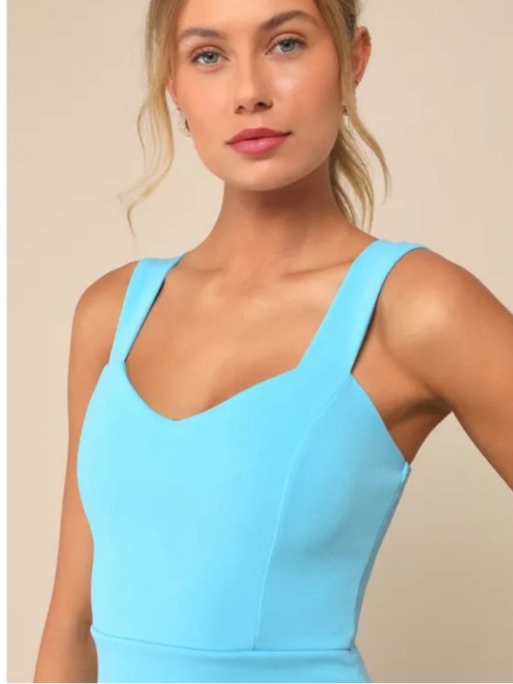 NWT Lulus Elegant Teal Blue Fitted Sleeveless Dress Sz US Medium - Picture 7 of 9